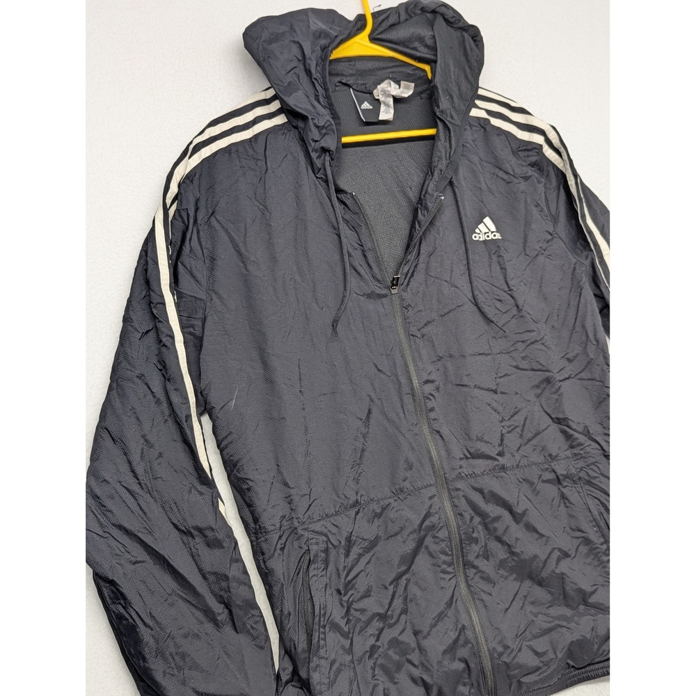 Adidas Mens XL Black 3-Stripe Hooded Windbreaker Jacket BS2232 Mesh Lined